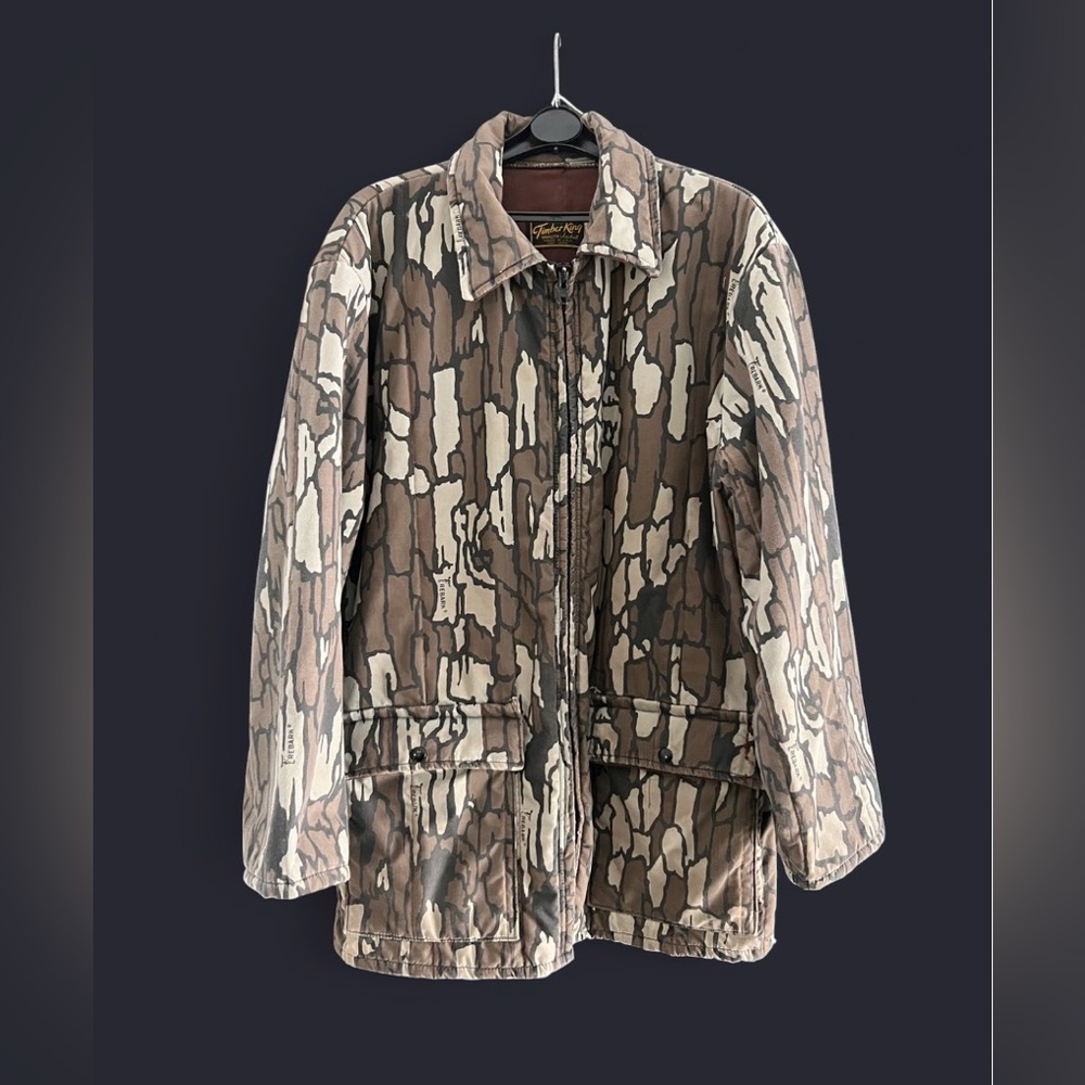 VINTAGE 1980’s Timber King Trebark Camo Hunting Coat Cinched Back size XL